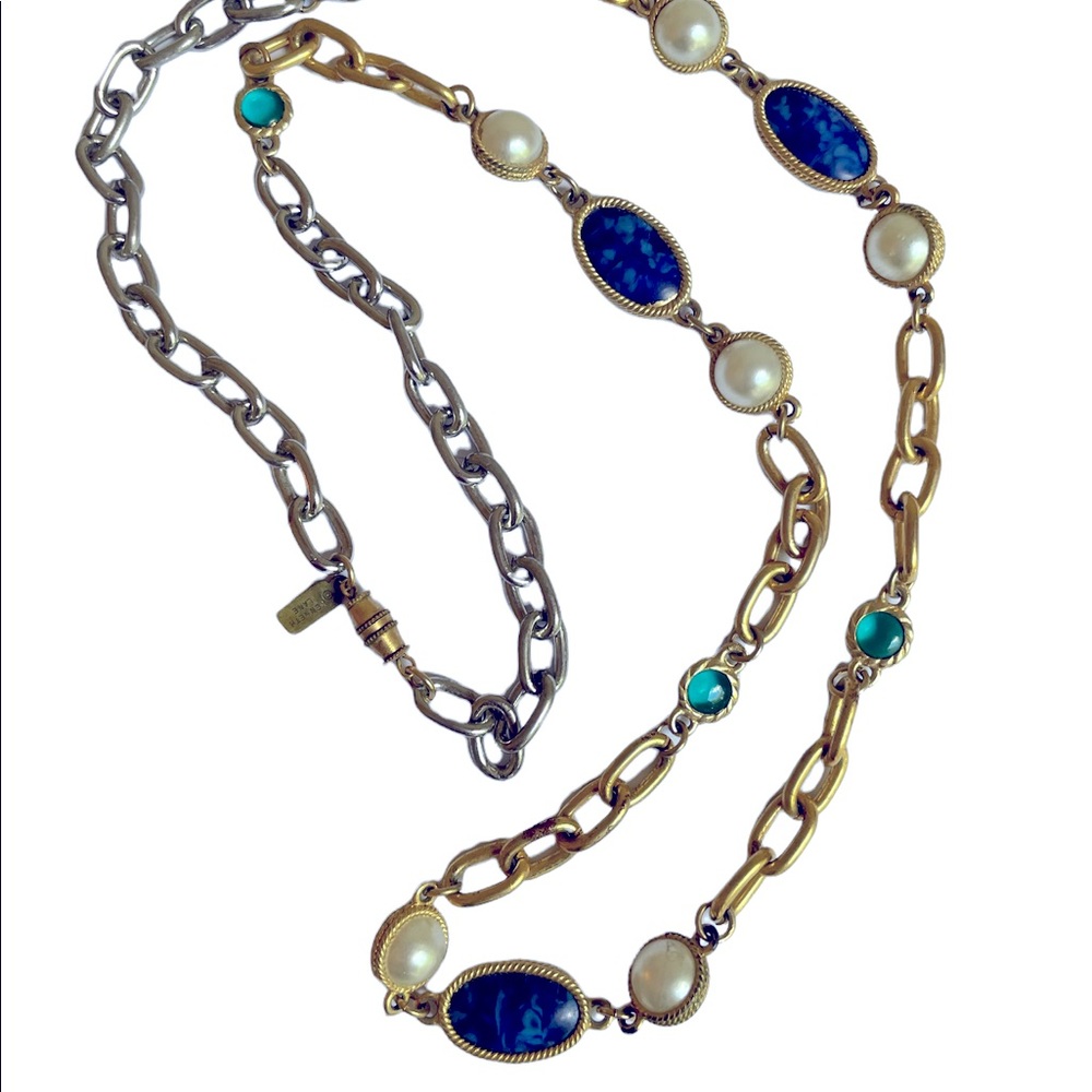 VTG KENNETH LANE Mark Necklace Saks Fifth Ave Early KJL Jay Glass & Pearls 29”